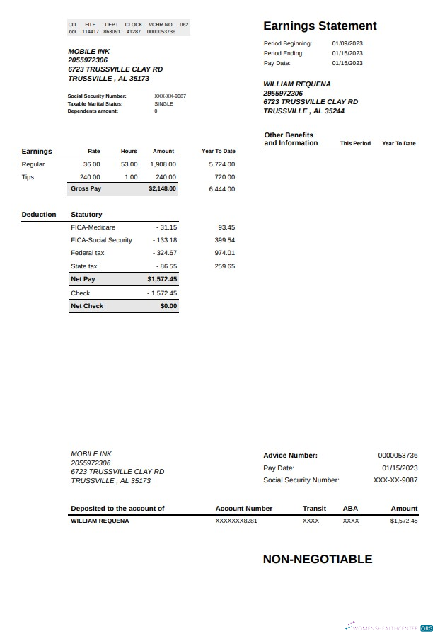 Download Mobie INK earnings statement Photoshop template